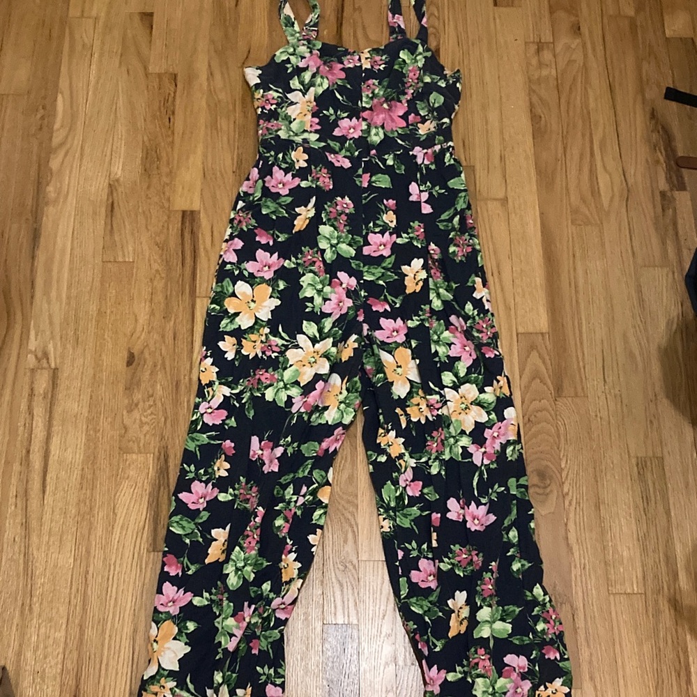 Floral Print Jumpsuit - Blue, Orange, Green and Pink